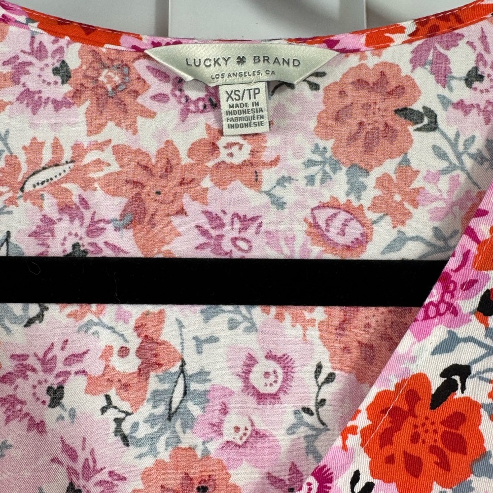 Lucky Brand Pink & Coral Floral Peplum Tie-Front Waist Blouse NWT - Picture 5 of 11